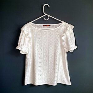 Belldini White Eyelet Ruffle Short Sleeve Top